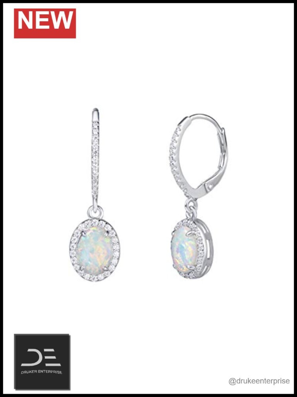 Sterling Silver Created White Opal Lever Back Earrings for Women